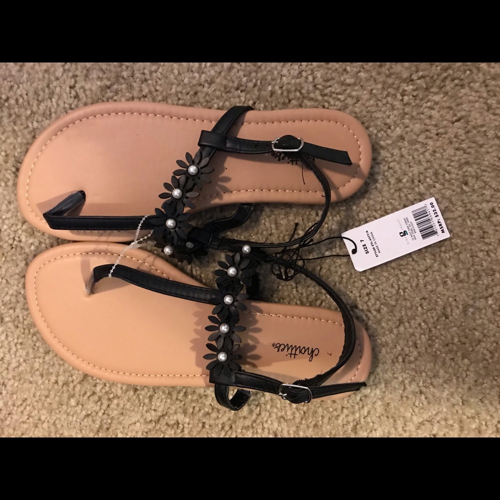 Black Flower Sandals